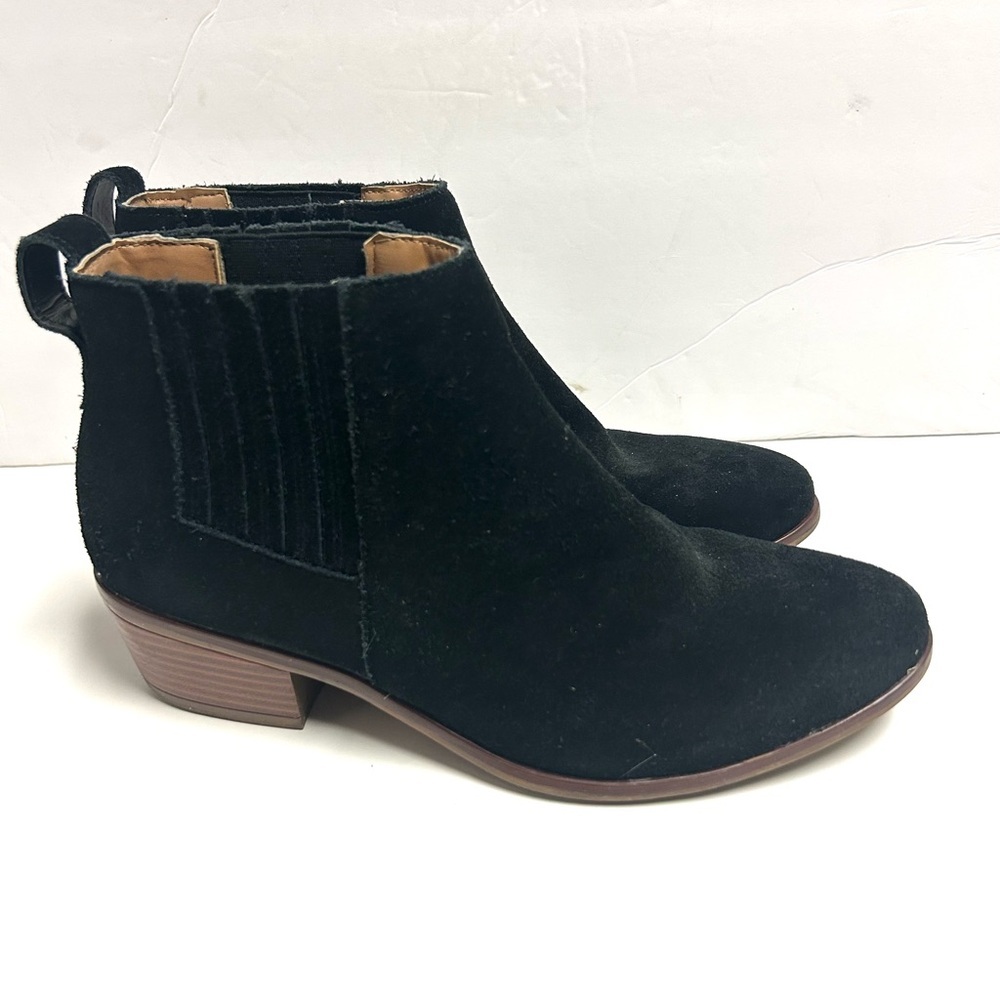 J Crew WOMENS Ankle Boots 8 Black Suede Sawyer Pull On Block Heel Festival